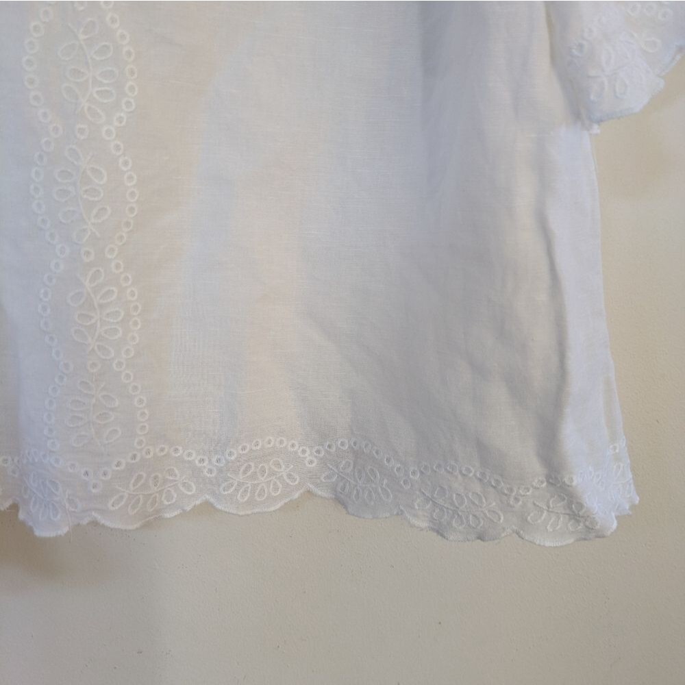 Joie Linen Cotton White Ruffled Peasant Linen Blend Crop Short Sleeve Blouse M - Picture 6 of 6